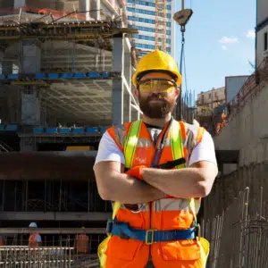 Assistant scaffolder working at construction site.